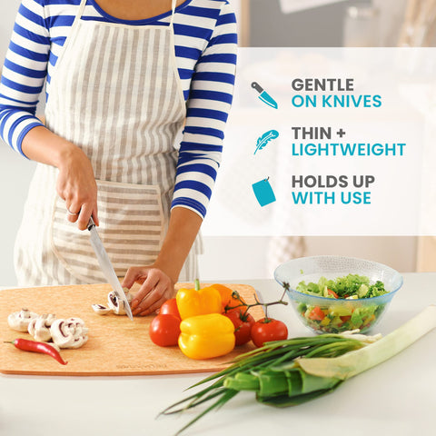 Belwares composite wood surface is knife-friendly, helping blades stay sharp longer