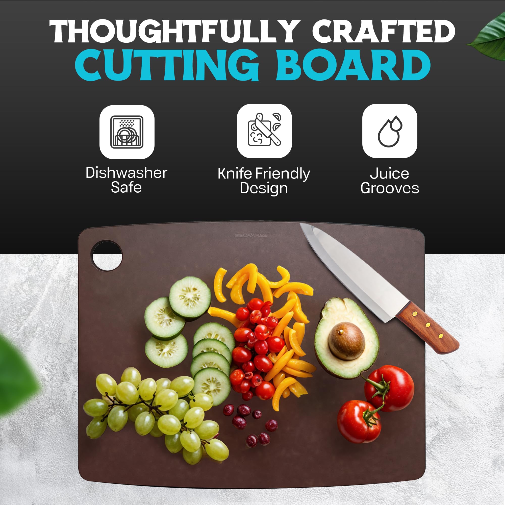 Belwares cutting board heat-resistant up to 350F for hot ingredients