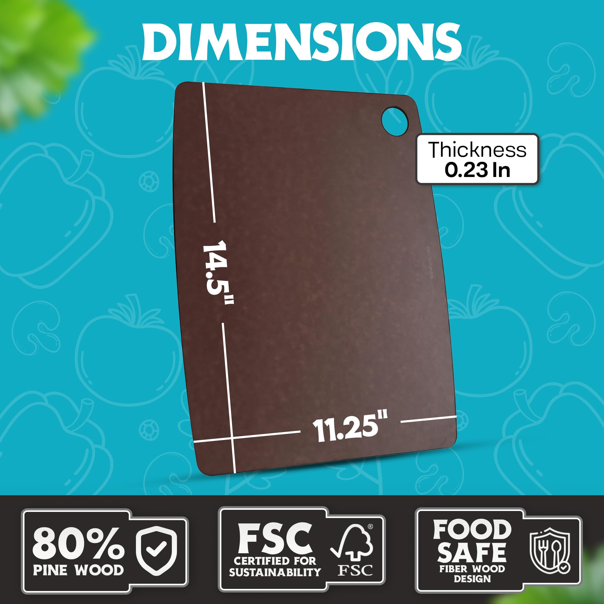 Belwares Nutmeg Brown board with knife-friendly surface protecting blades