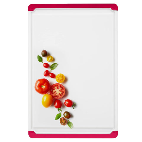Belwares red reversible cutting board offers versatile prep surfaces.