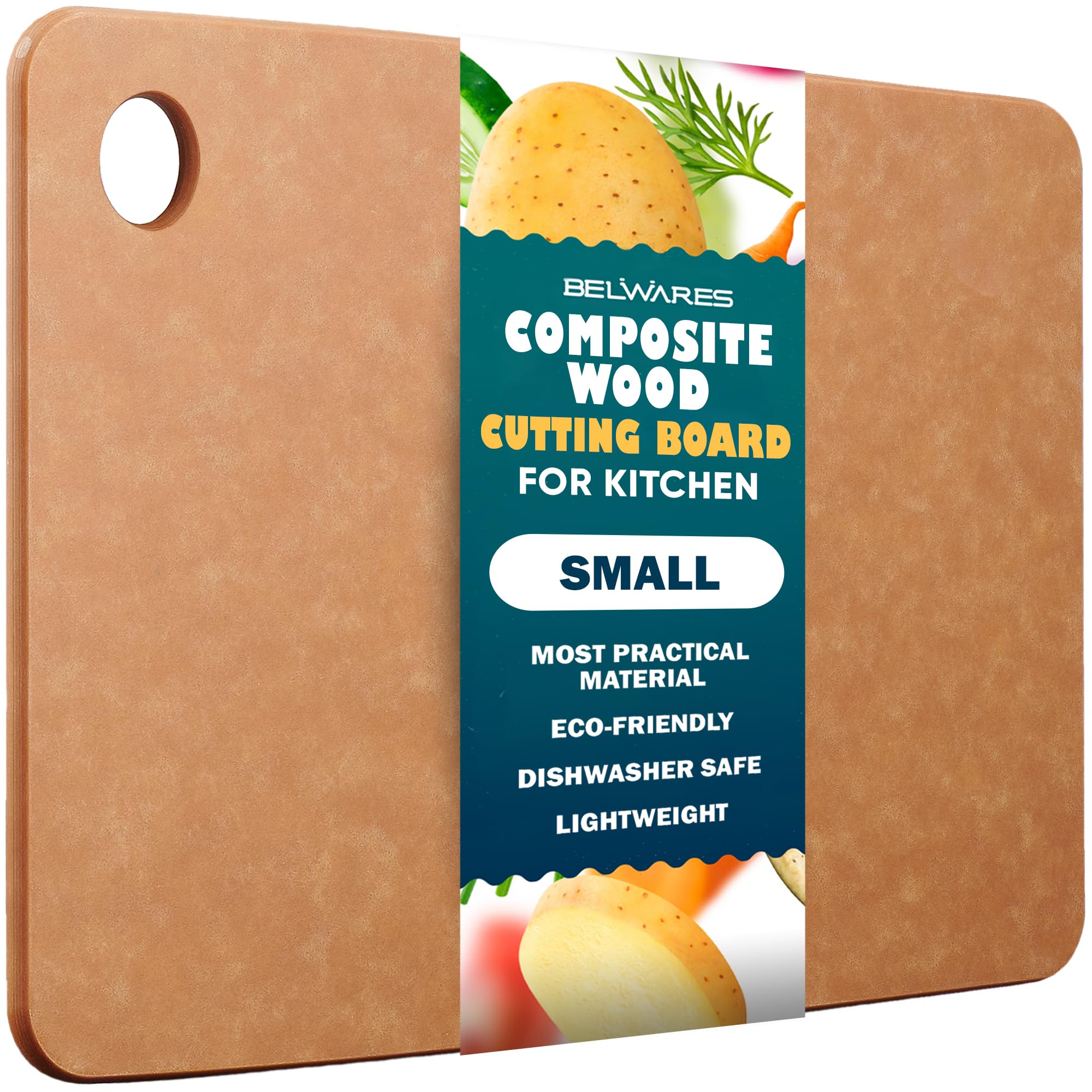 Belwares wooden cutting board in natural finish, compact for easy kitchen prep.