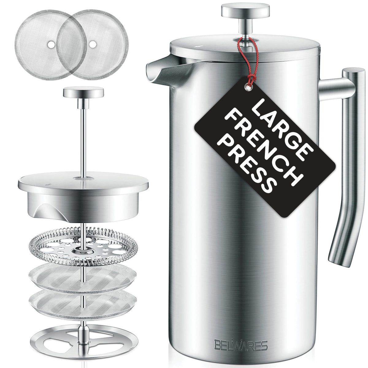 Belwares French Press 50oz with insulated body preserves heat longer