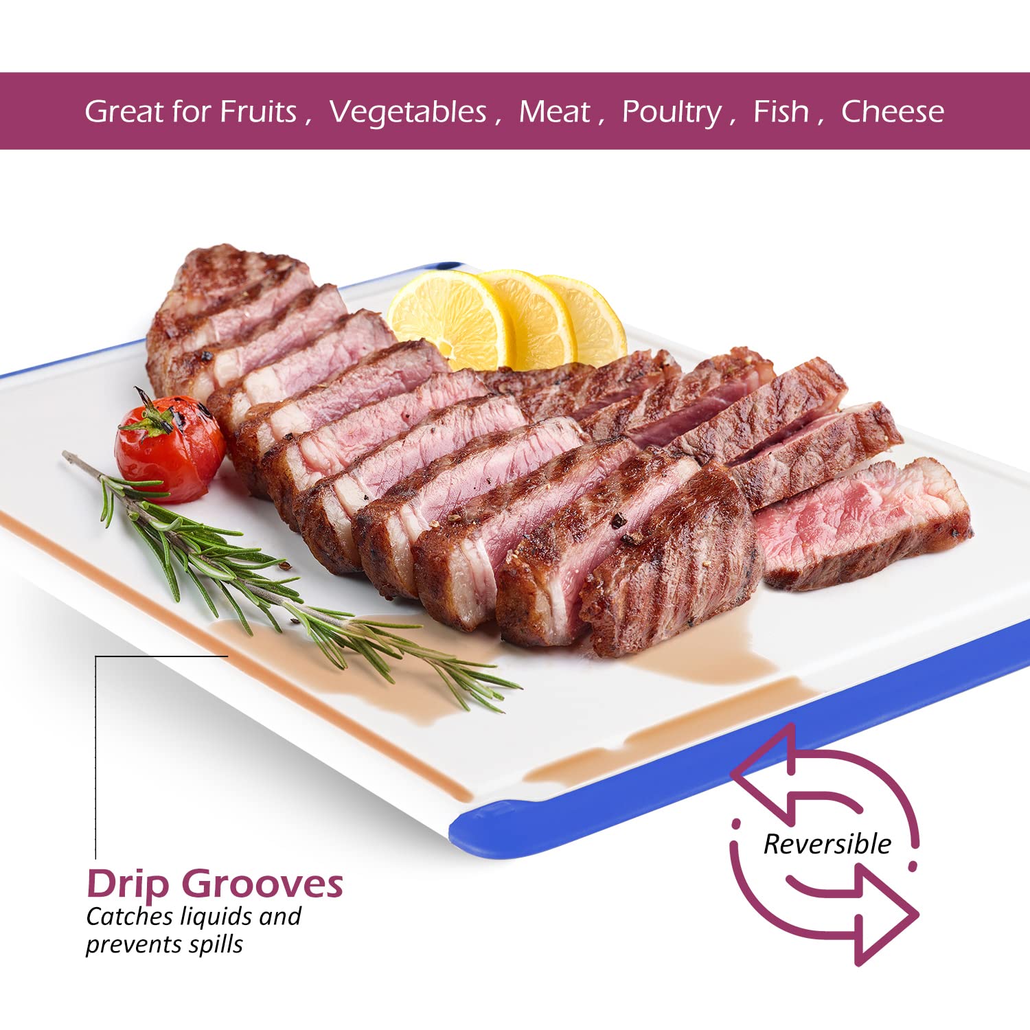 Belwares blue cutting board with easy grip handles for safe lifting