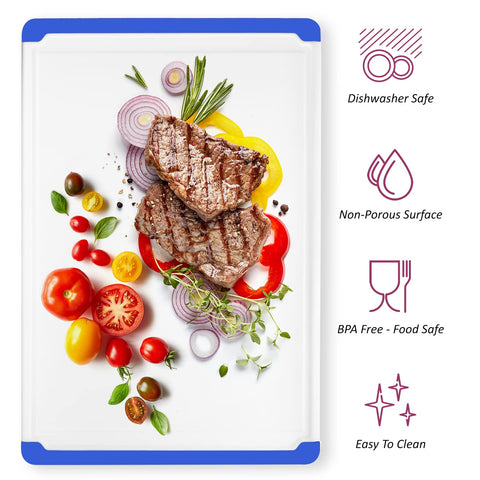 Belwares blue cutting board with non-slip feet stays stable on counters