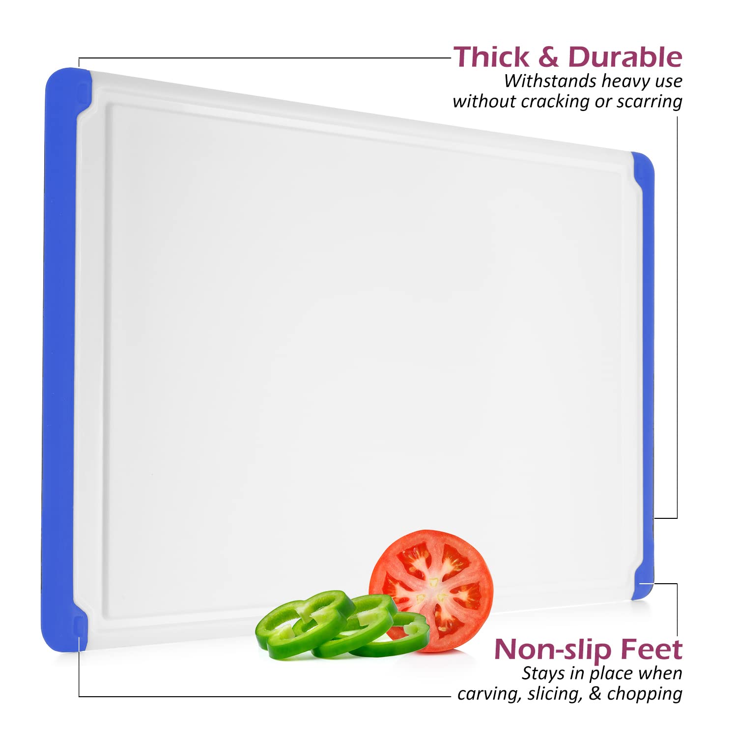 Belwares blue reversible cutting board offers two sides for different ingredients