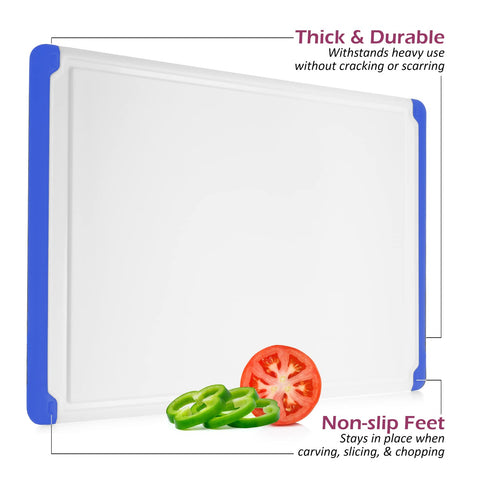 Belwares blue reversible cutting board offers two sides for different ingredients