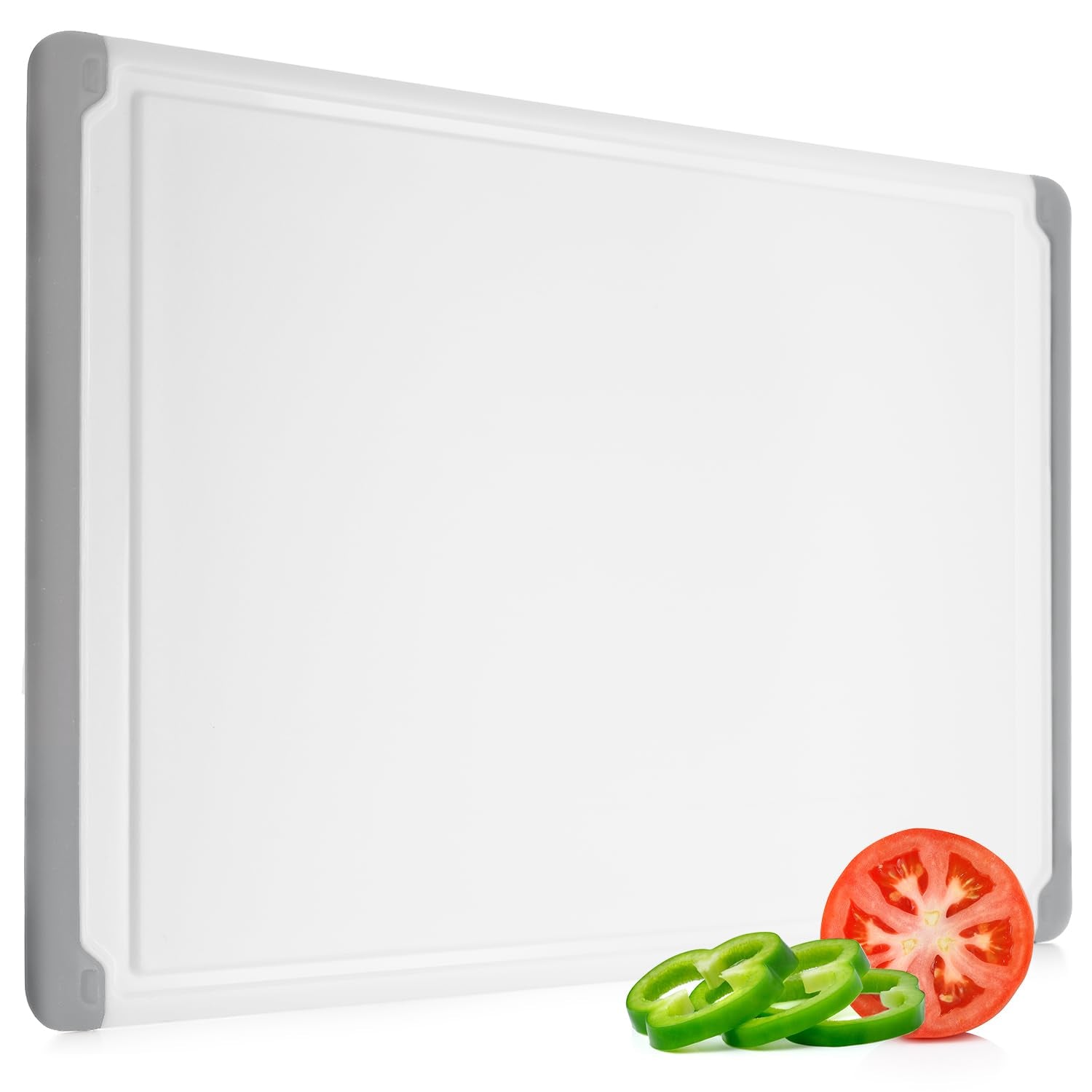 Belwares large cutting board grey juice grooves catch liquids and protect counters.