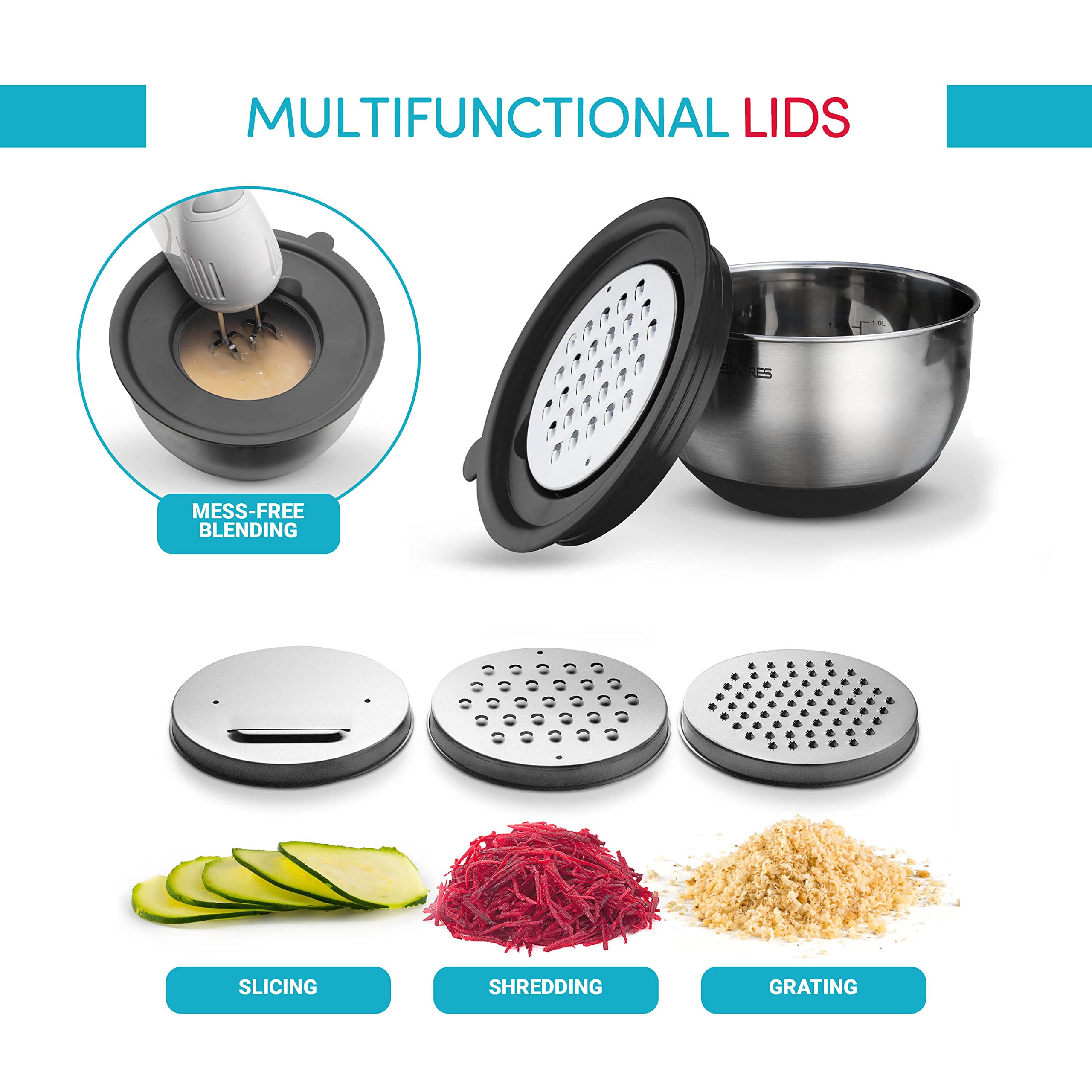 Belwares bowls with non-slip base stay steady during mixing