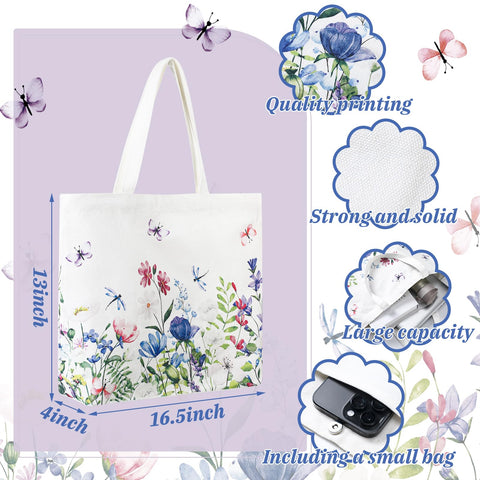 Bencailor floral canvas tote with lilac pattern offers durable, reusable daily carry