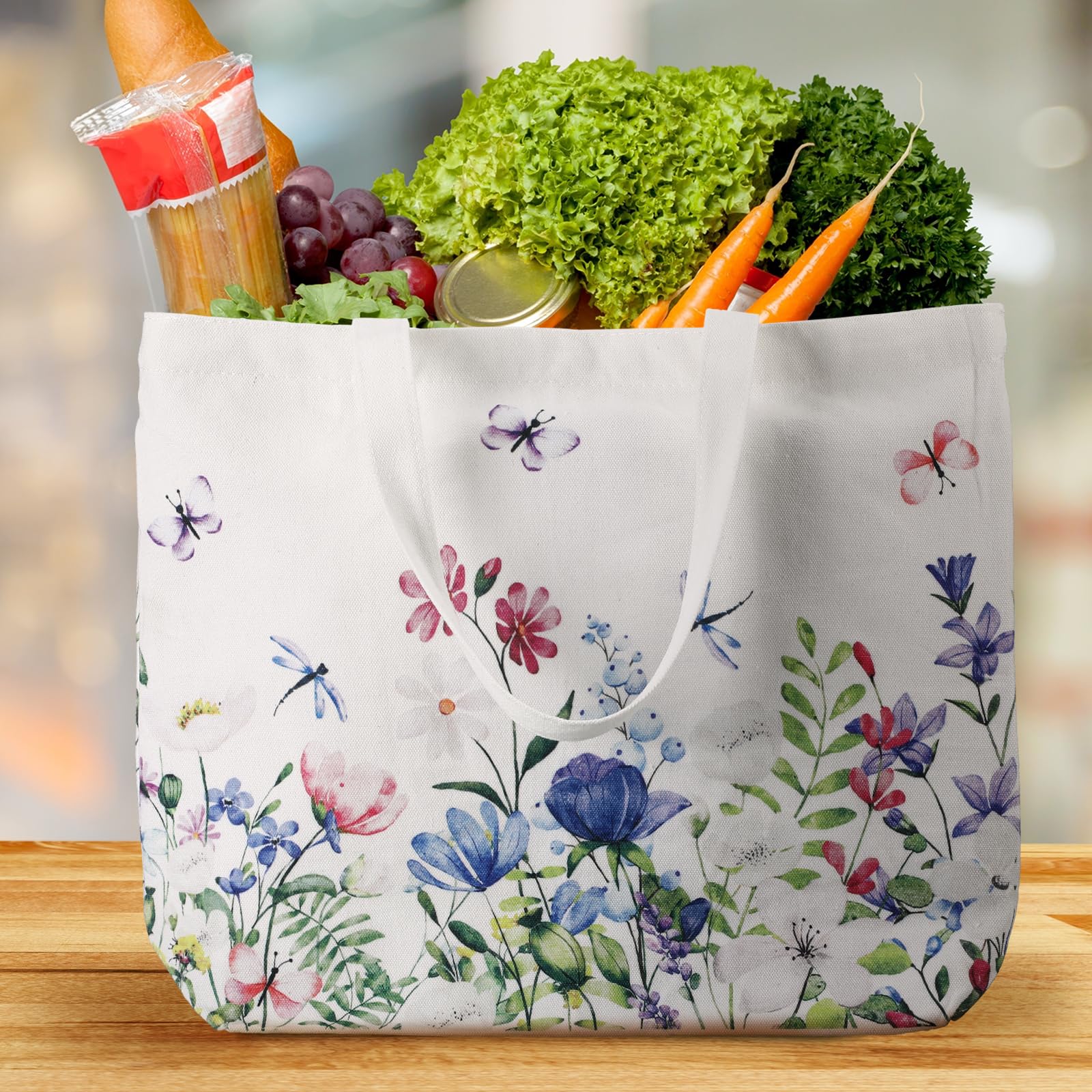 Bencailor floral canvas tote with peony pattern for books and lunch