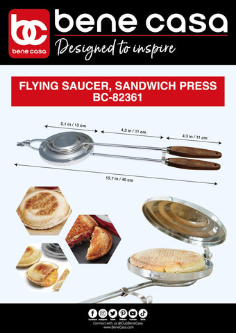 Bene Casa Flying Saucer Press, full unit, ideal for outdoor sandwich grilling.