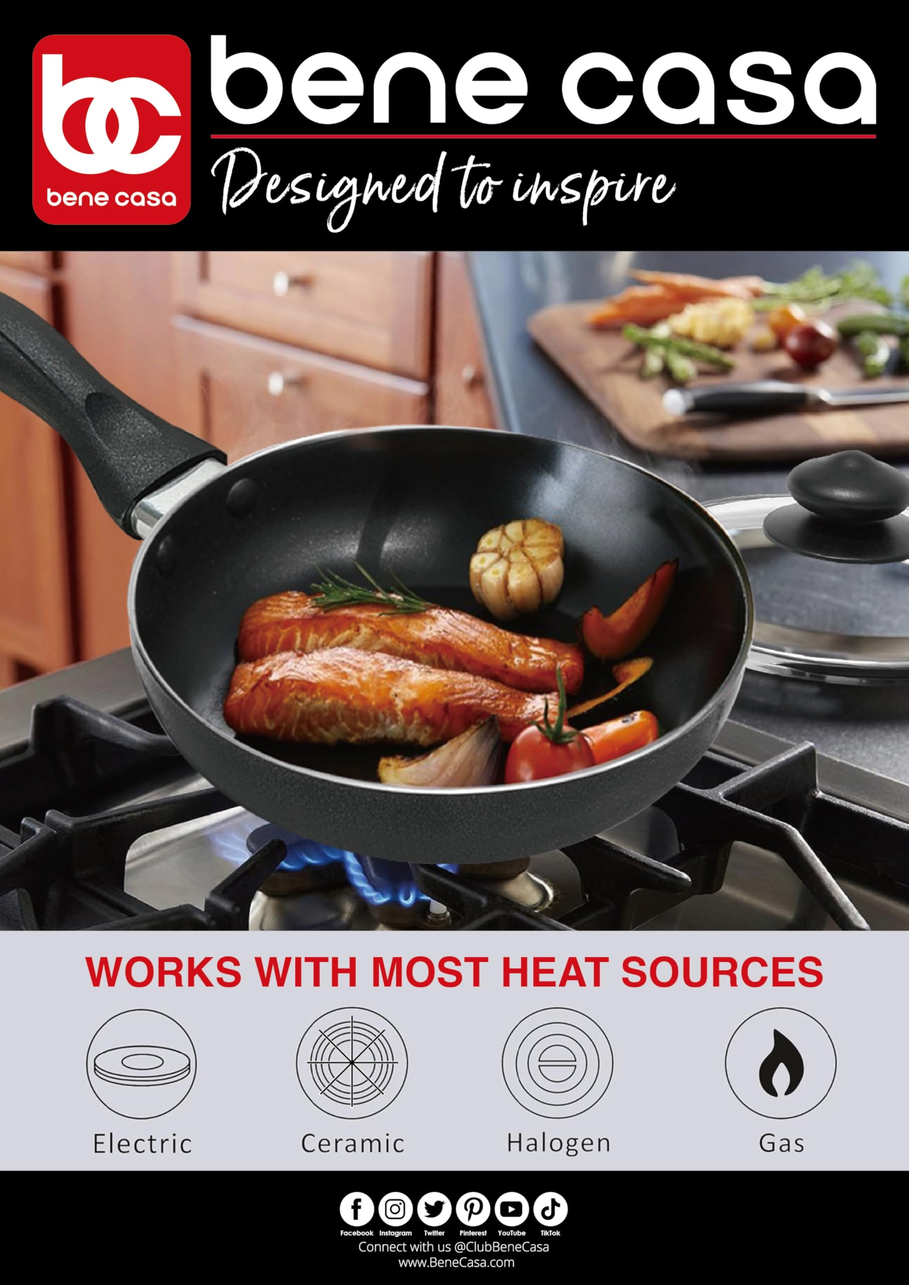 Bene Casa glass lid detail for safe monitoring of simmering foods.