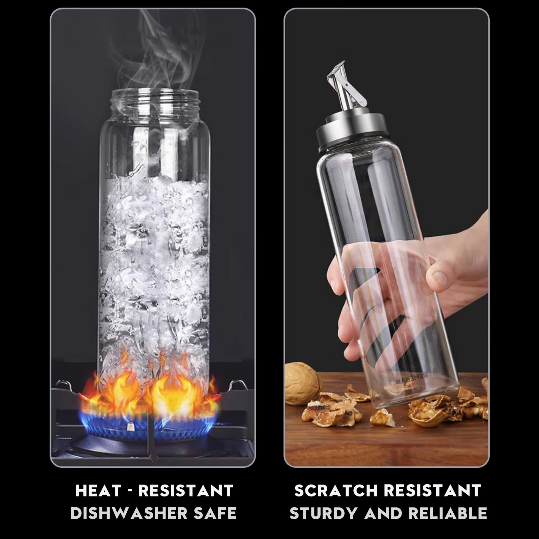 BENEBYR glass olive oil dispenser bottle wide-mouth fill for easy cleaning