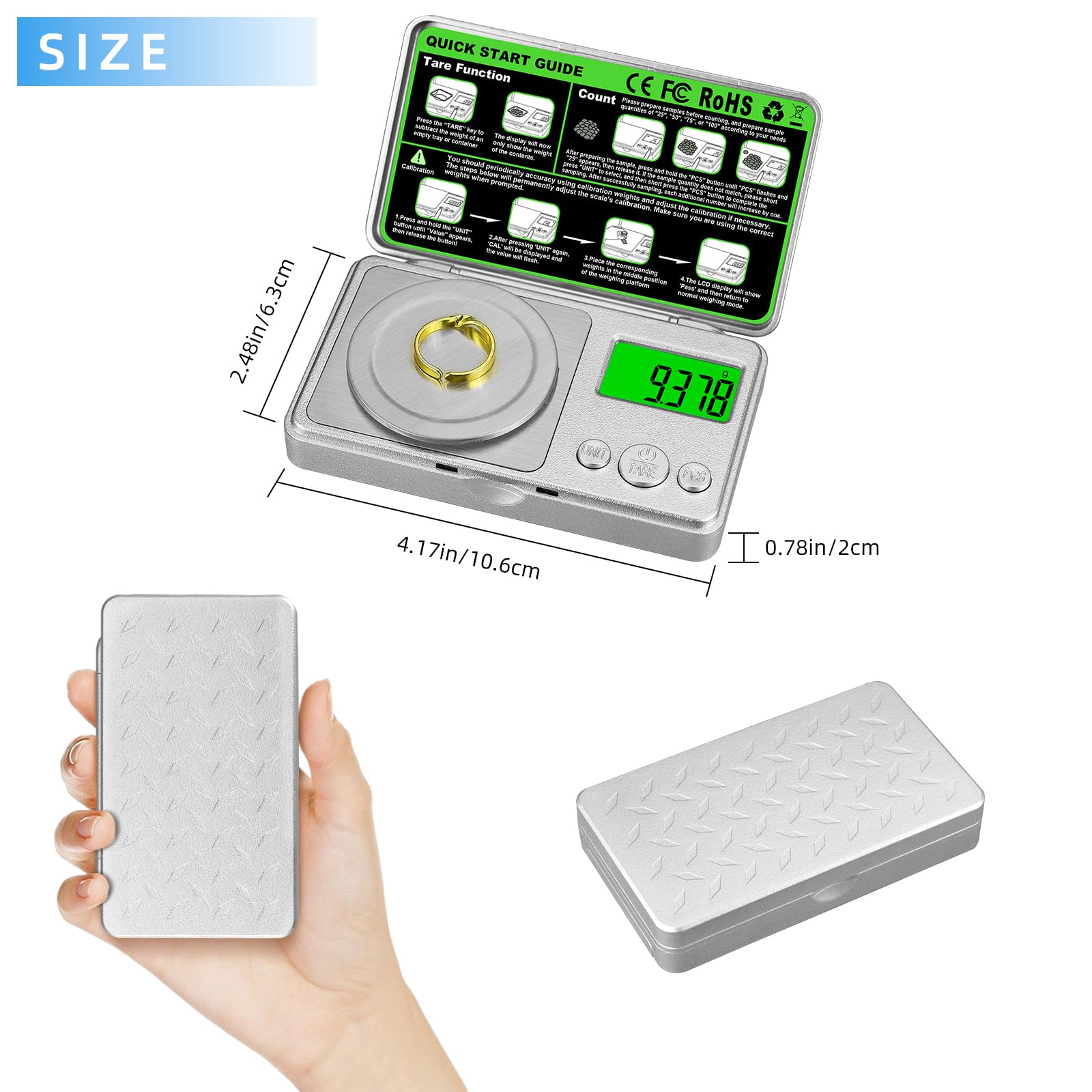 Benechef scale with calibration weights and tweezers for setup