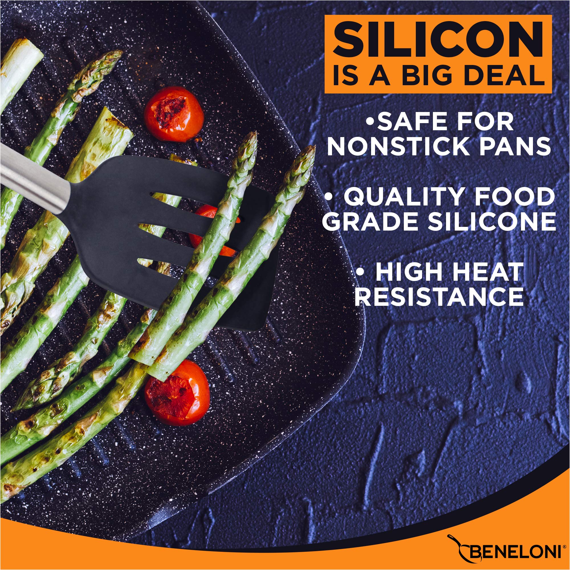 Beneloni serving spoon with silicone head protects nonstick pans