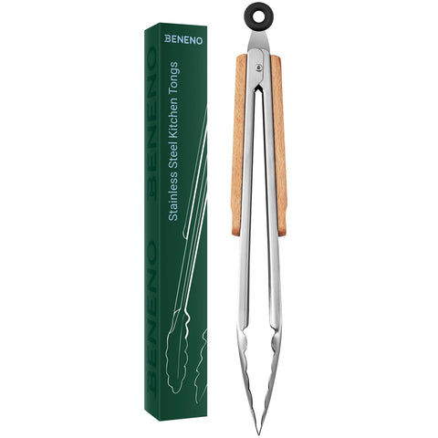 Beneno 12-inch stainless steel tongs shown for durable cooking and safe handling