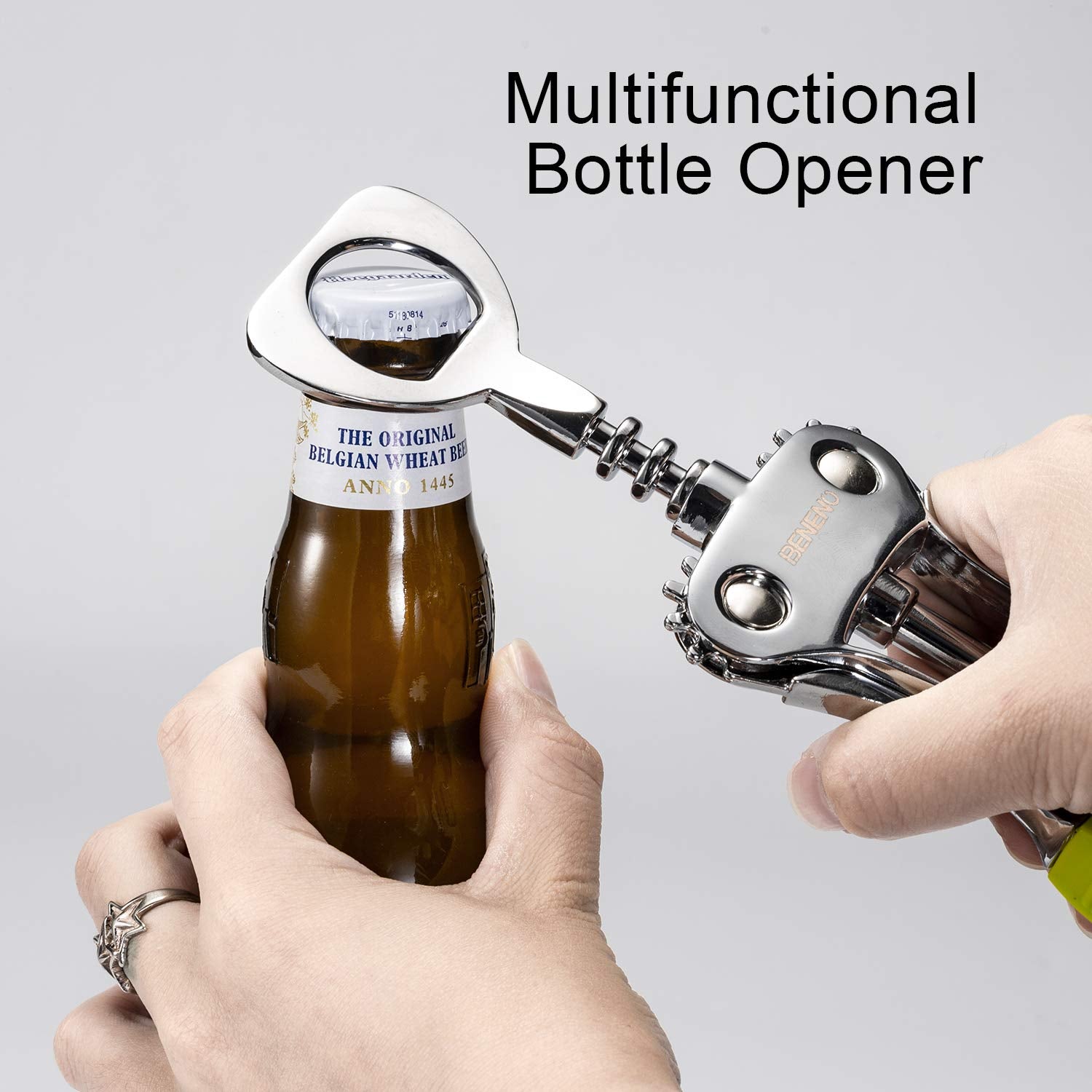 Beneno built-in bottle opener lets you crack beer bottles with ease.