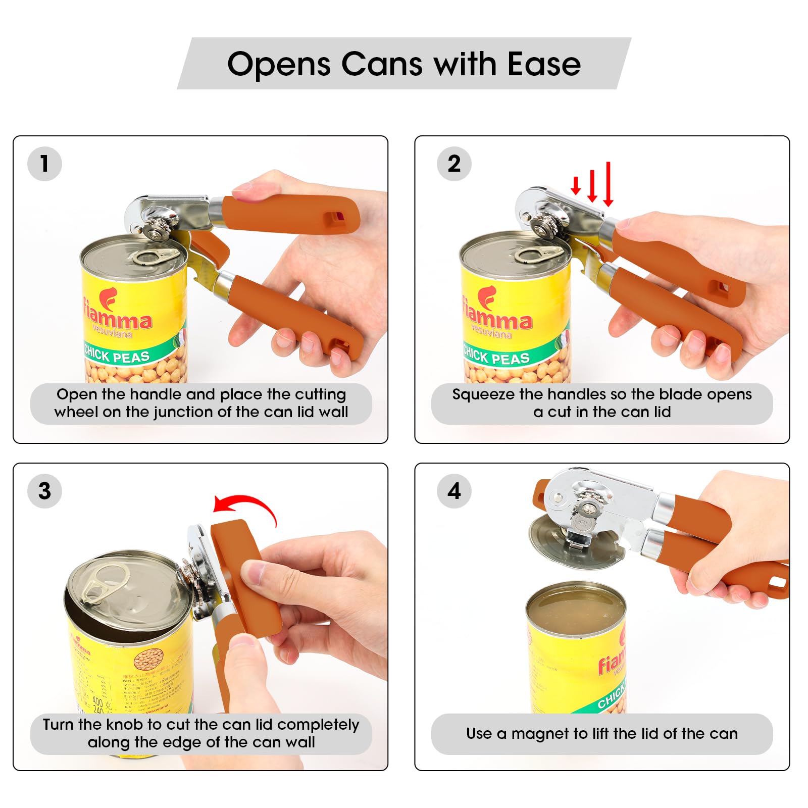 Beneno can opener includes built-in bottle opener for versatile kitchen tasks.