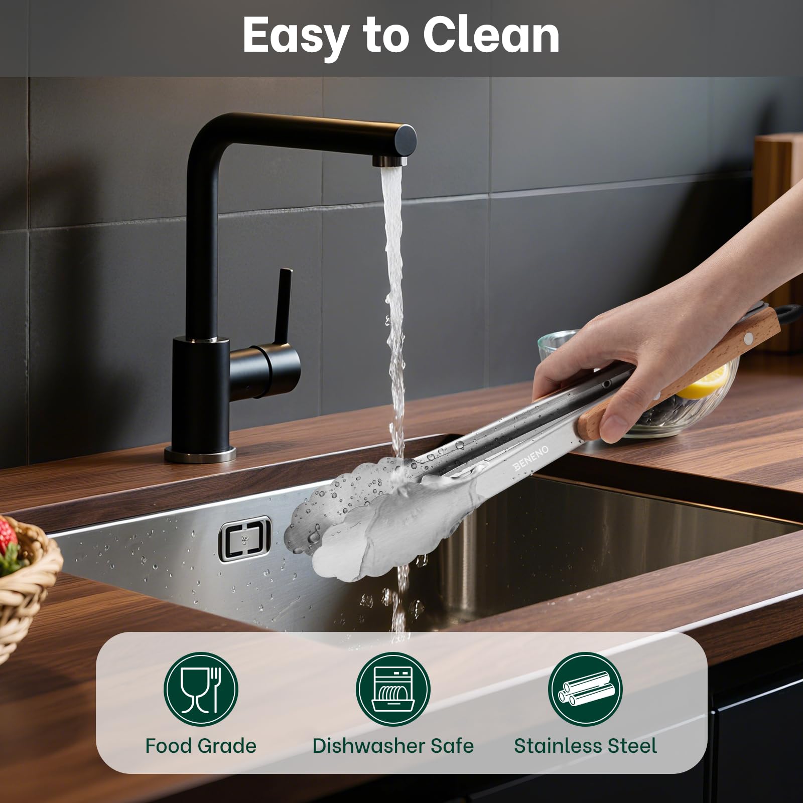 Beneno ergonomic thumb rests on the tongs for comfortable control