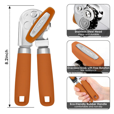 Beneno can opener with soft-grip handle improves comfort during use.