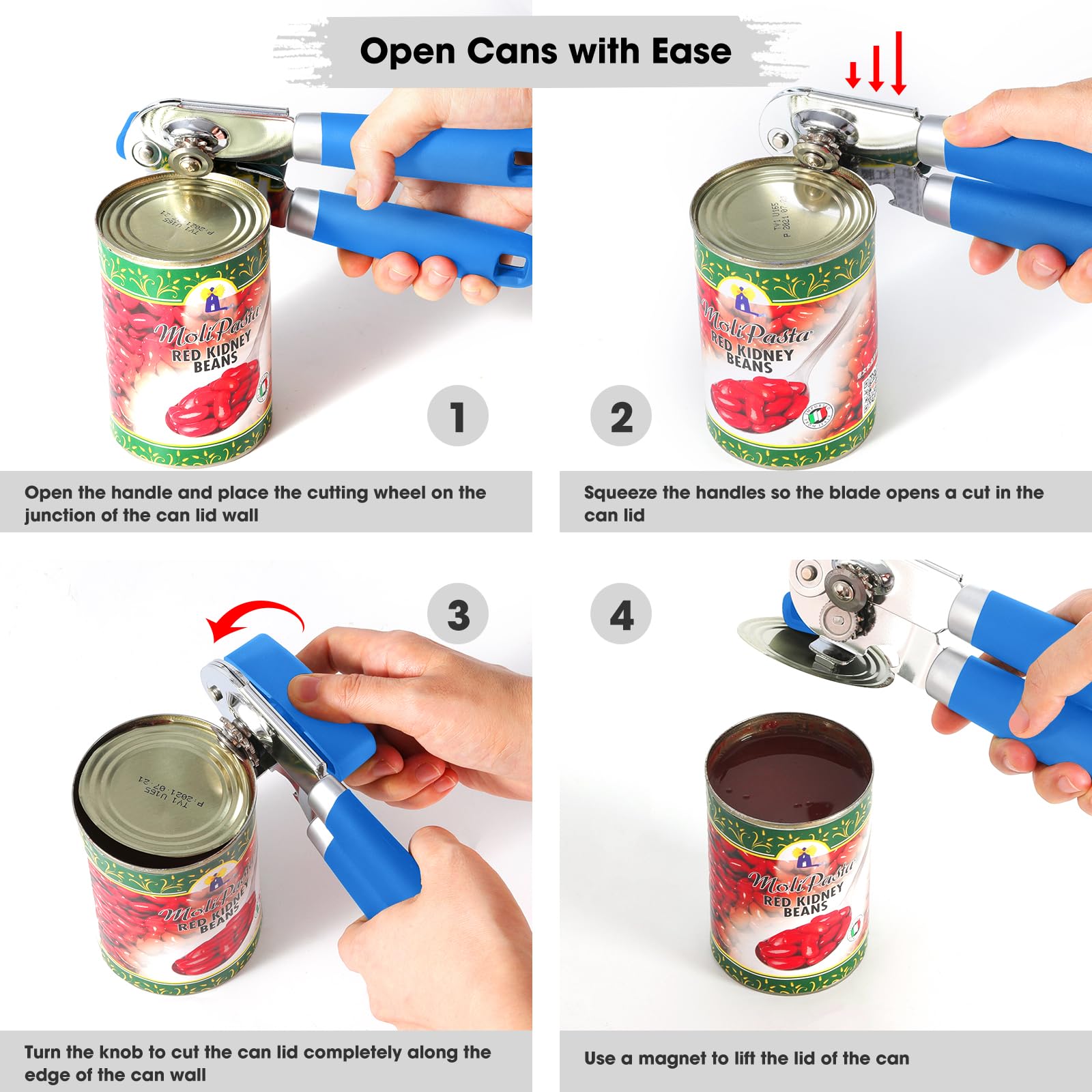 Magnet on Beneno opener lifts lid away from sharp edges