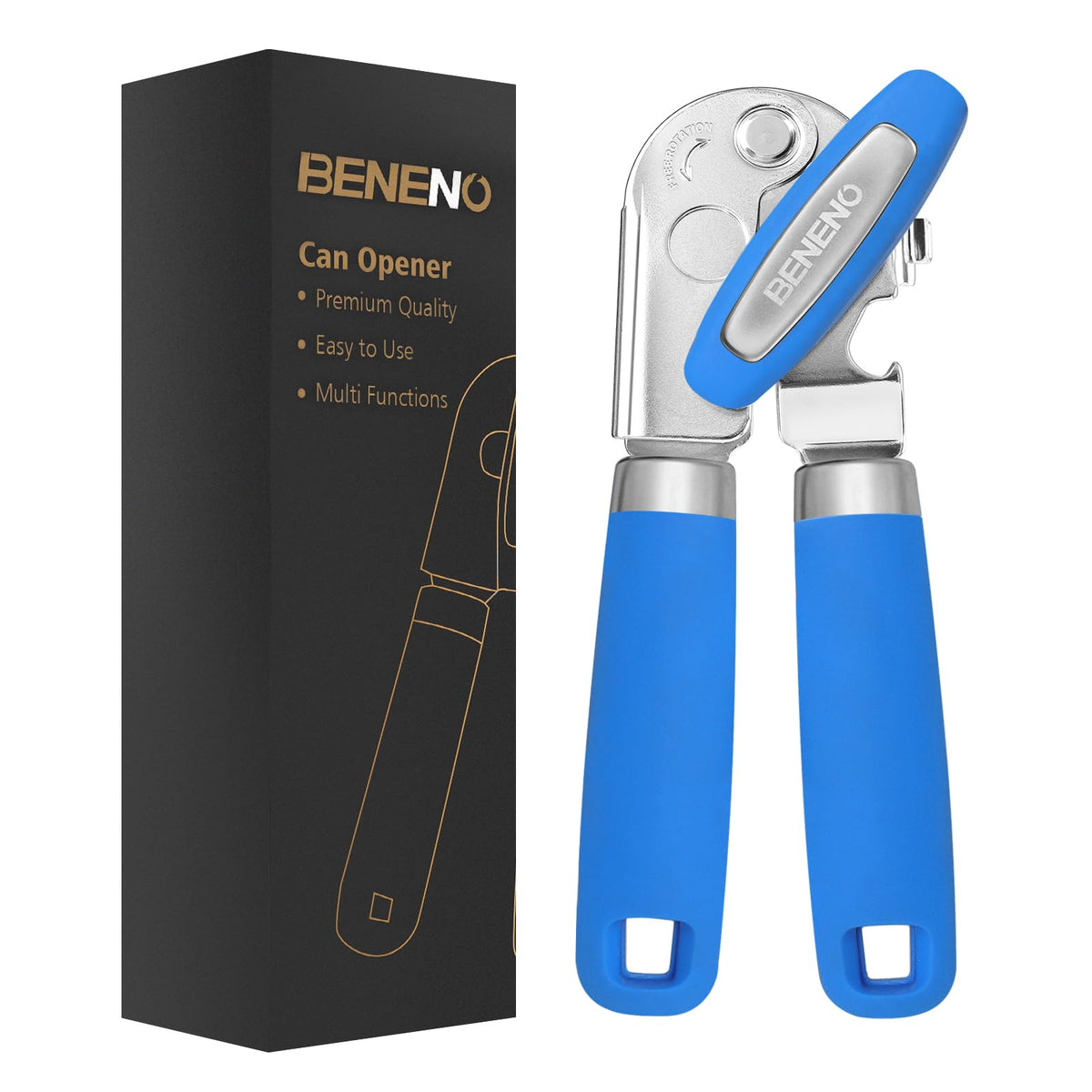 Beneno heavy-duty can opener with magnet for safe lid removal