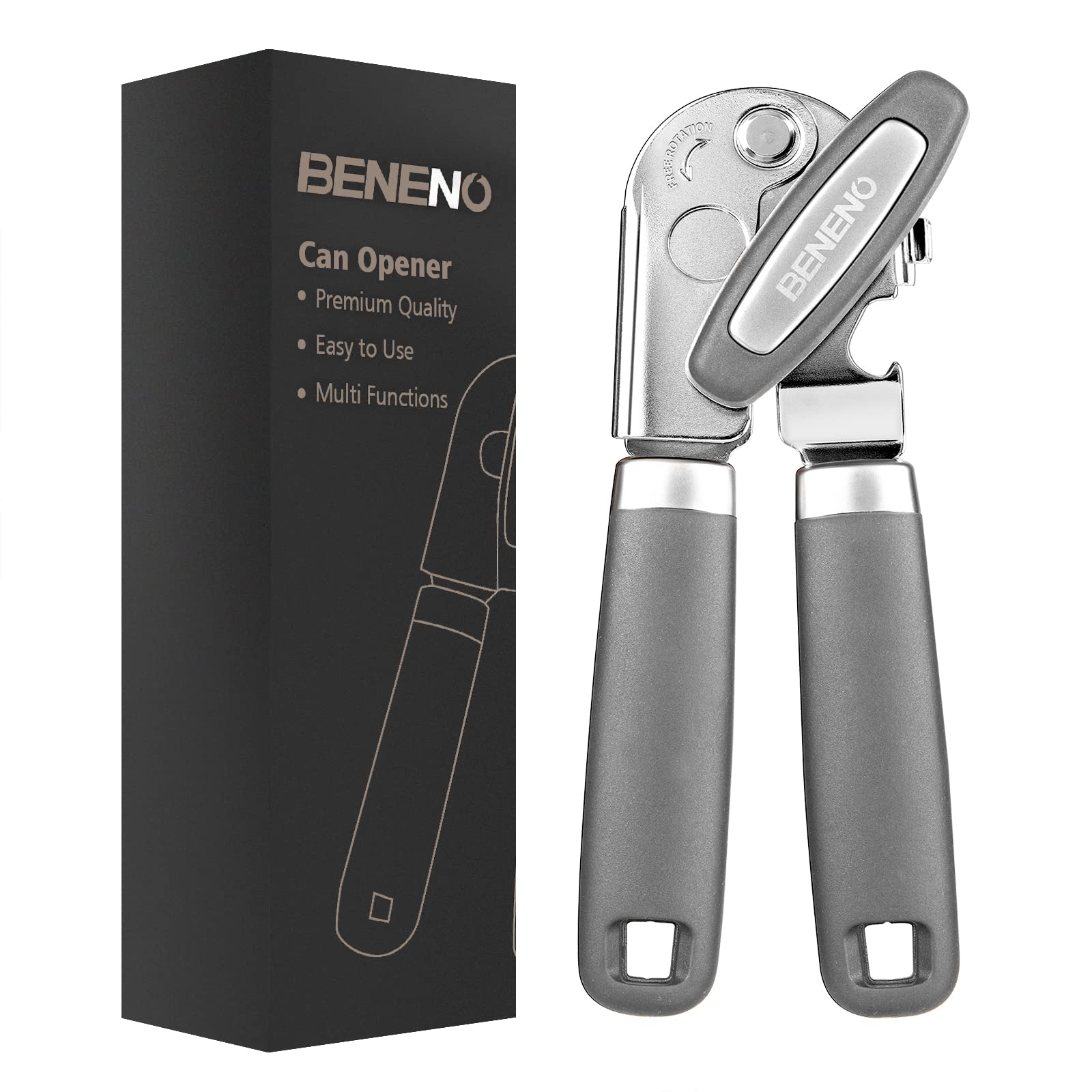 Beneno heavy-duty hand opener with magnet for safe lid lifting and tidy counters.