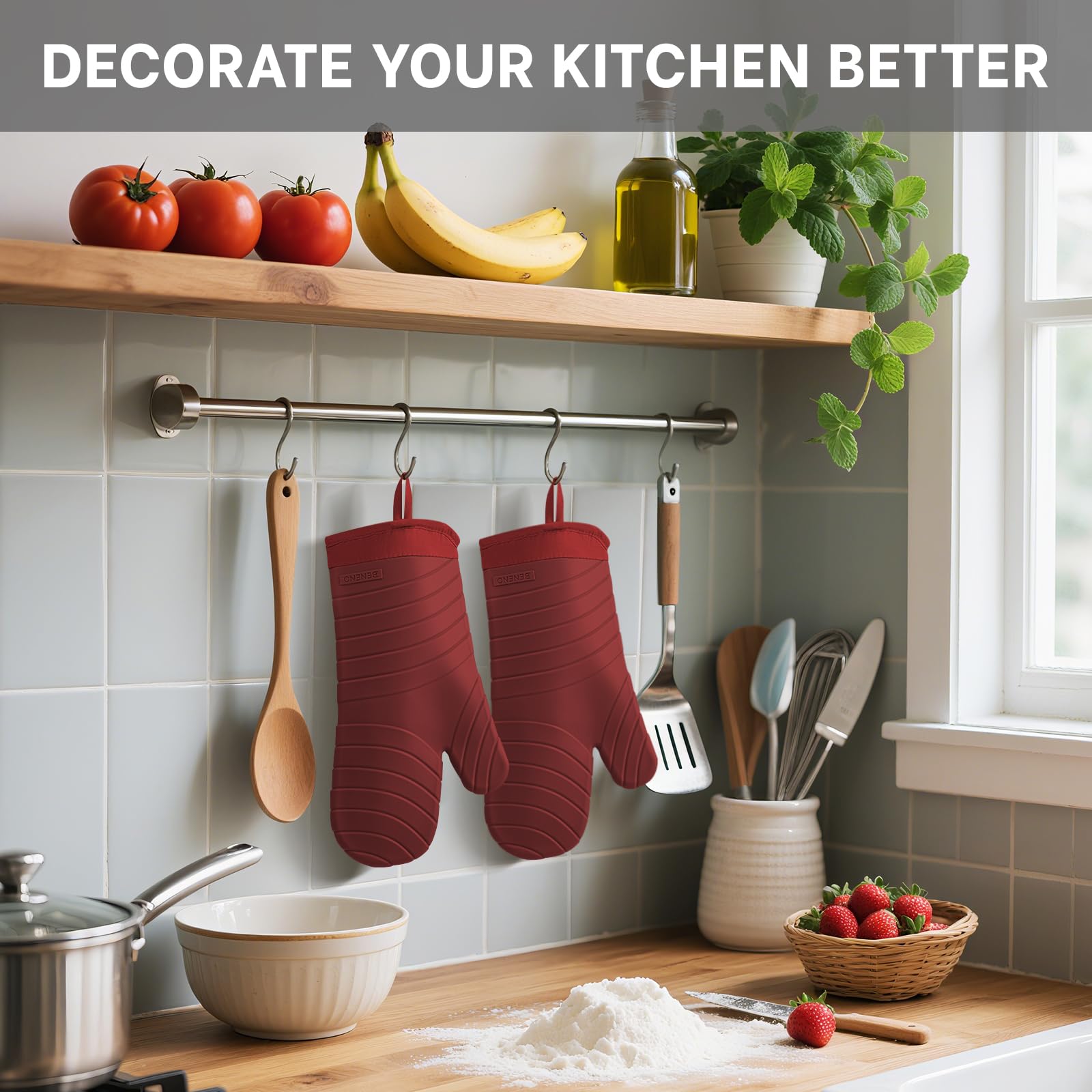 Beneno silicone mitts resist stains and wipe clean easily