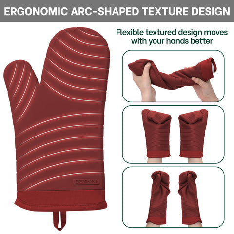 Beneno mitts show a quilted cotton lining for soft, comfortable wear