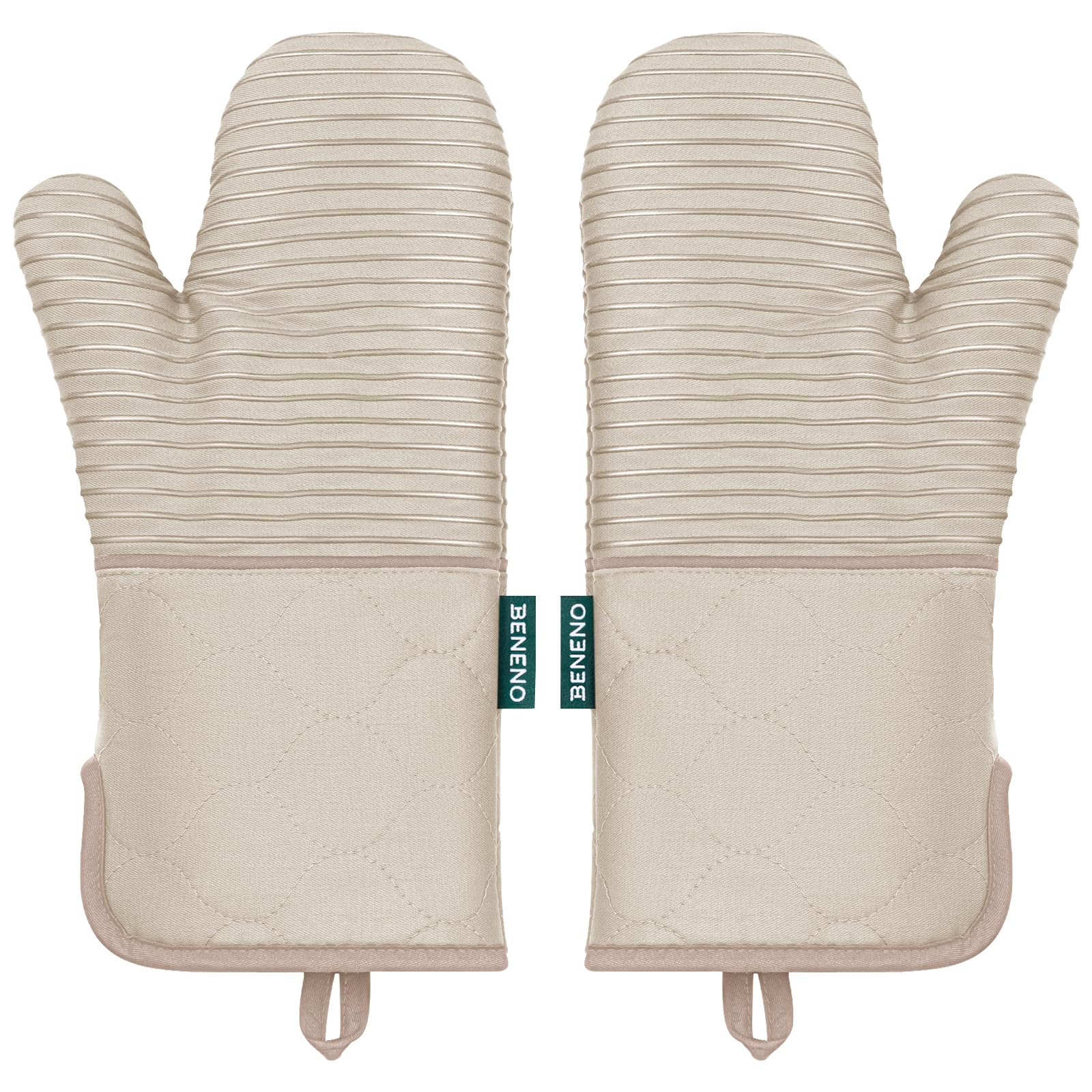 Beneno oven mitts showcasing 500°F heat resistance for safe hot-pan handling