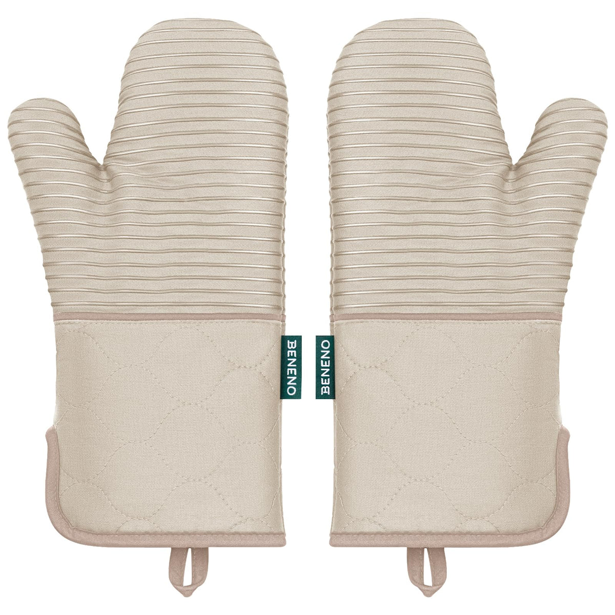 Beneno oven mitts showcasing 500°F heat resistance for safe hot-pan handling