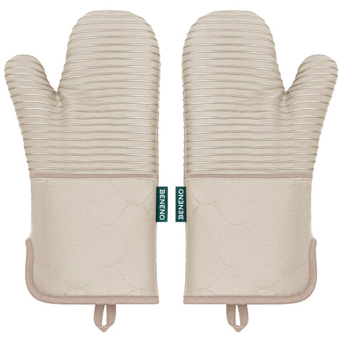Beneno oven mitts showcasing 500°F heat resistance for safe hot-pan handling