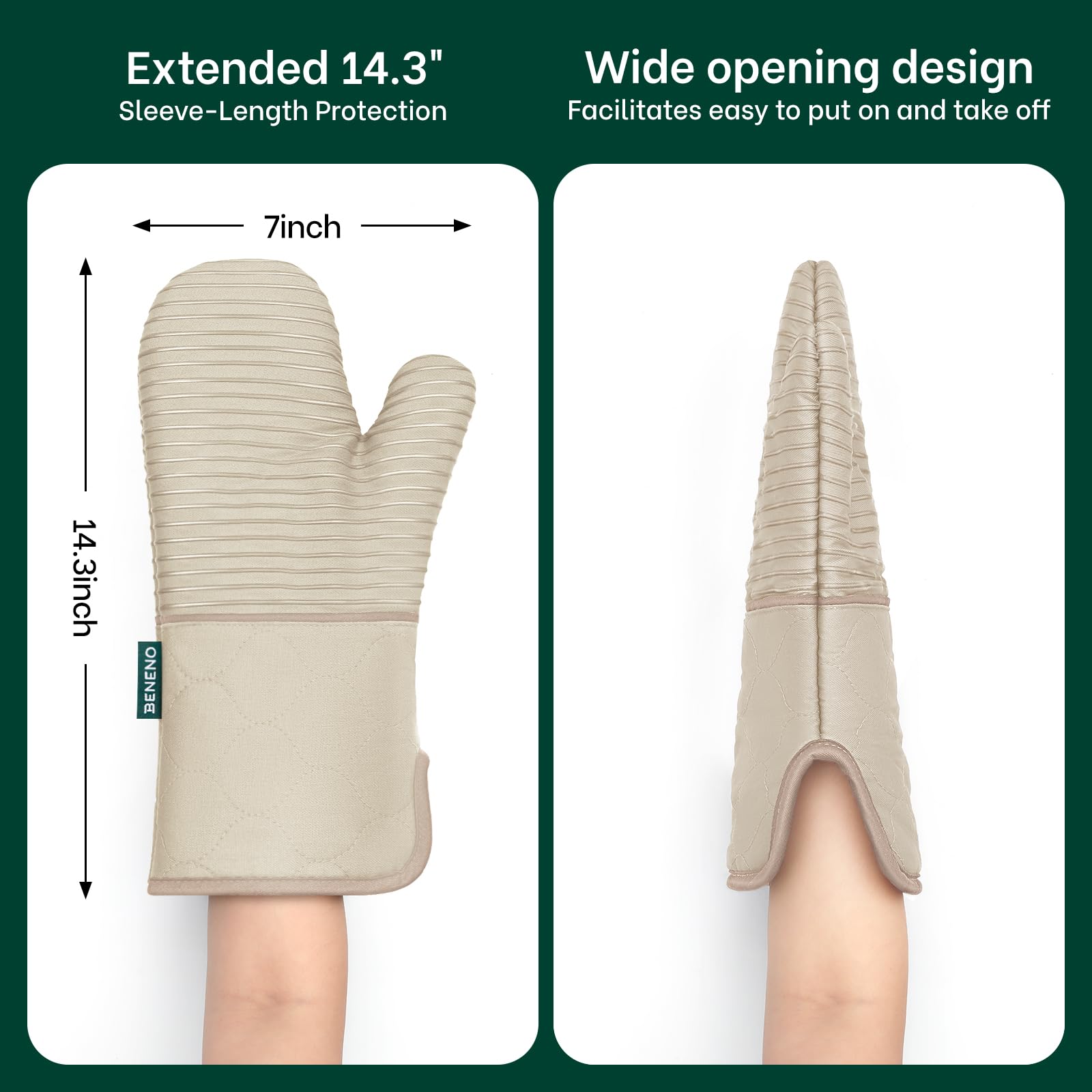 Beneno mitts are machine washable for easy kitchen care