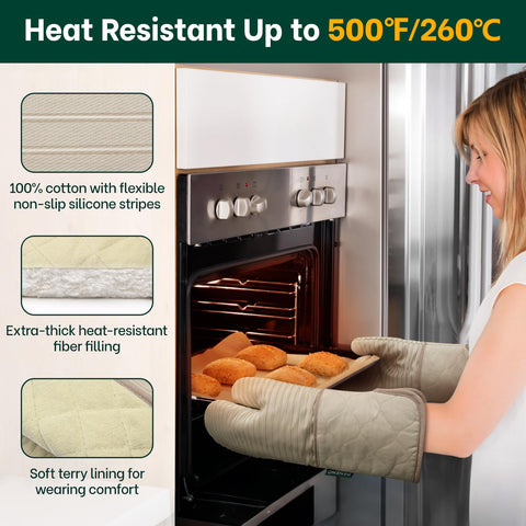 Beneno mitts with non-slip silicone grip for secure handling of hot cookware