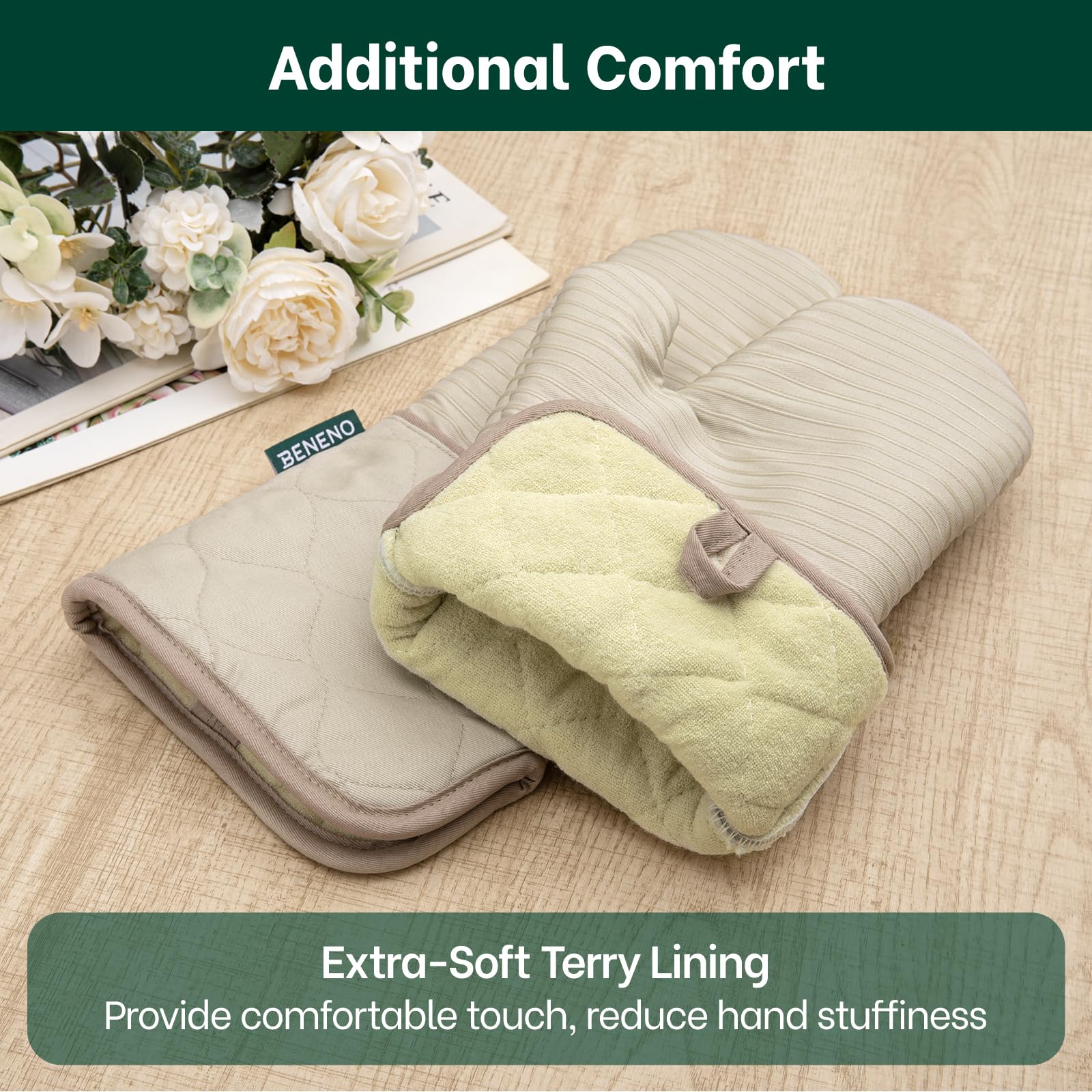Beneno quilted terry lining keeps hands cool during cooking
