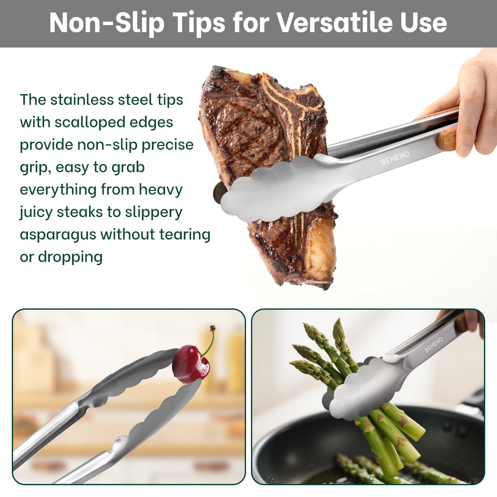 Beneno tongs demonstrating smooth locking mechanism for easy use