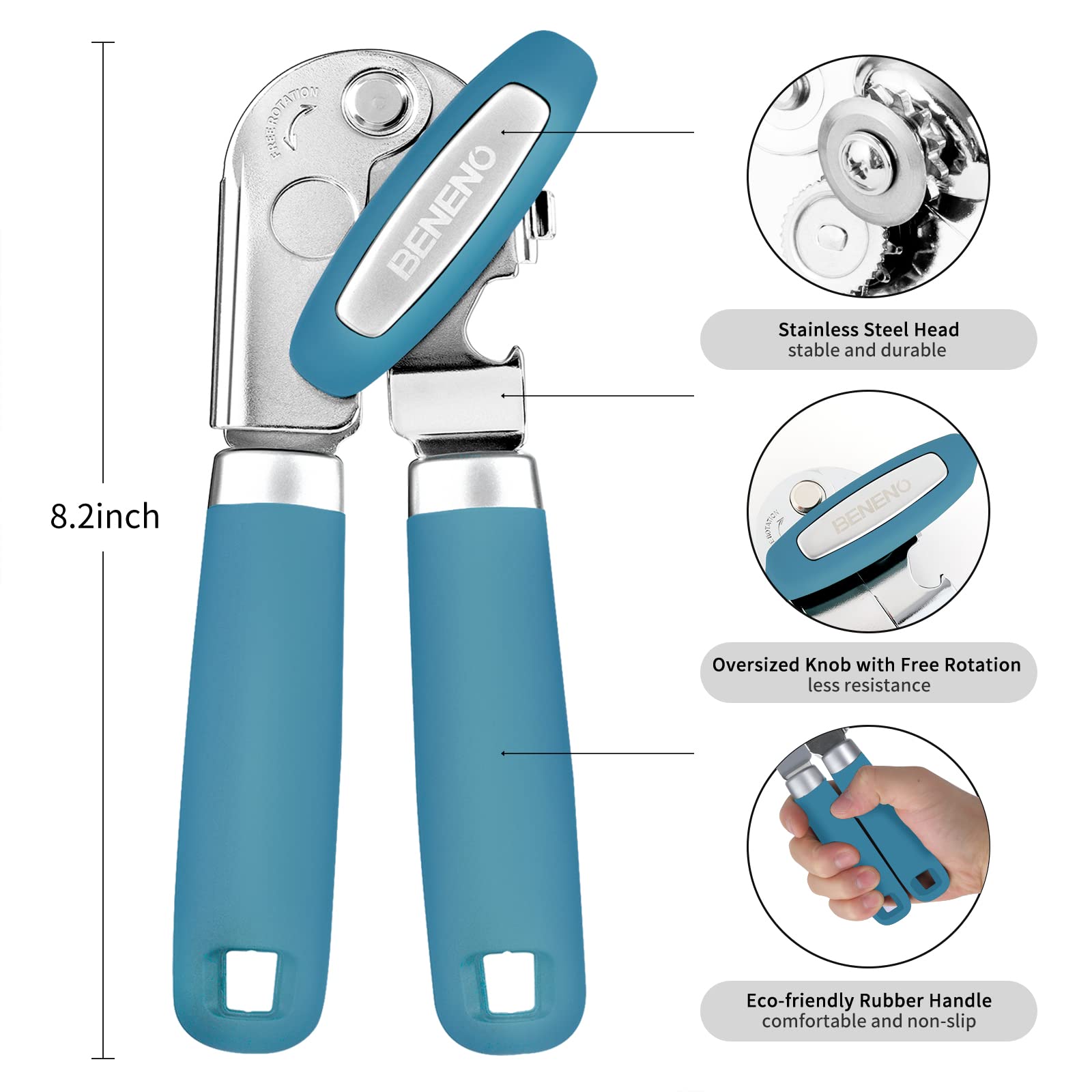 Beneno soft-grip handle provides comfortable, slip-resistant turning.