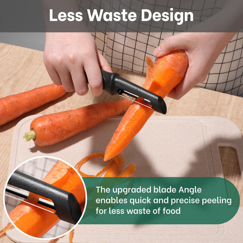 Beneno Swivel Peeler demonstrates contour peeling on curved vegetables.