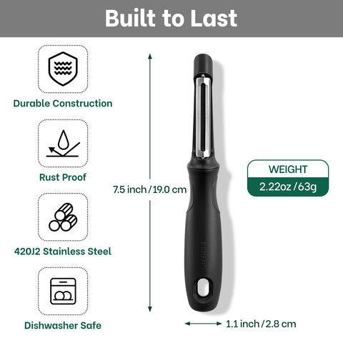 Beneno Swivel Peeler featuring ergonomic non-slip handle for comfortable, secure peeling.