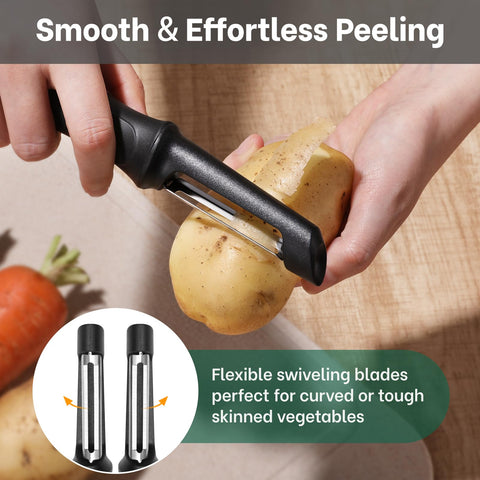 Beneno Swivel Peeler with hook storage for convenient kitchen organization.