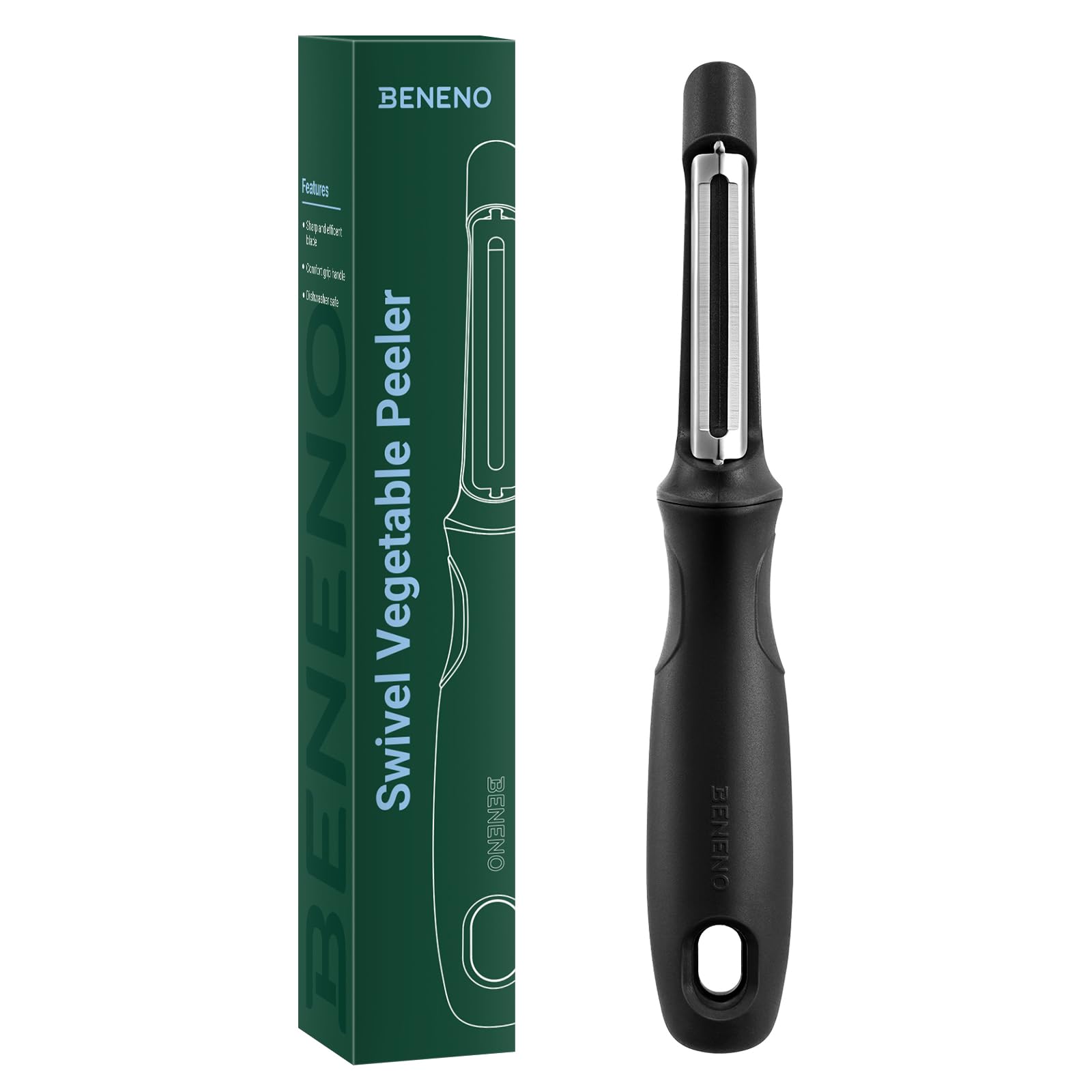 Beneno Swivel Peeler with stainless steel blades for smooth peeling and reduced waste.