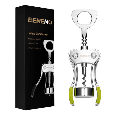 Beneno wine opener with premium wing corkscrew and zinc alloy body for durable use.