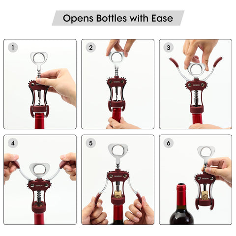 Beneno sharp-edged screw minimizes cork crumbling for cleaner, intact corks.