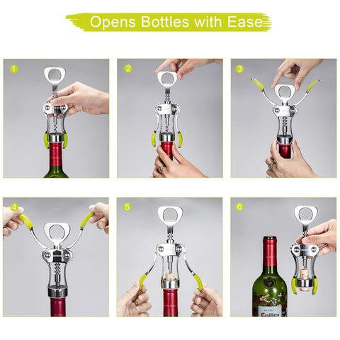 Beneno wing corkscrew ergonomic non-slip handle offers comfortable cork removal.