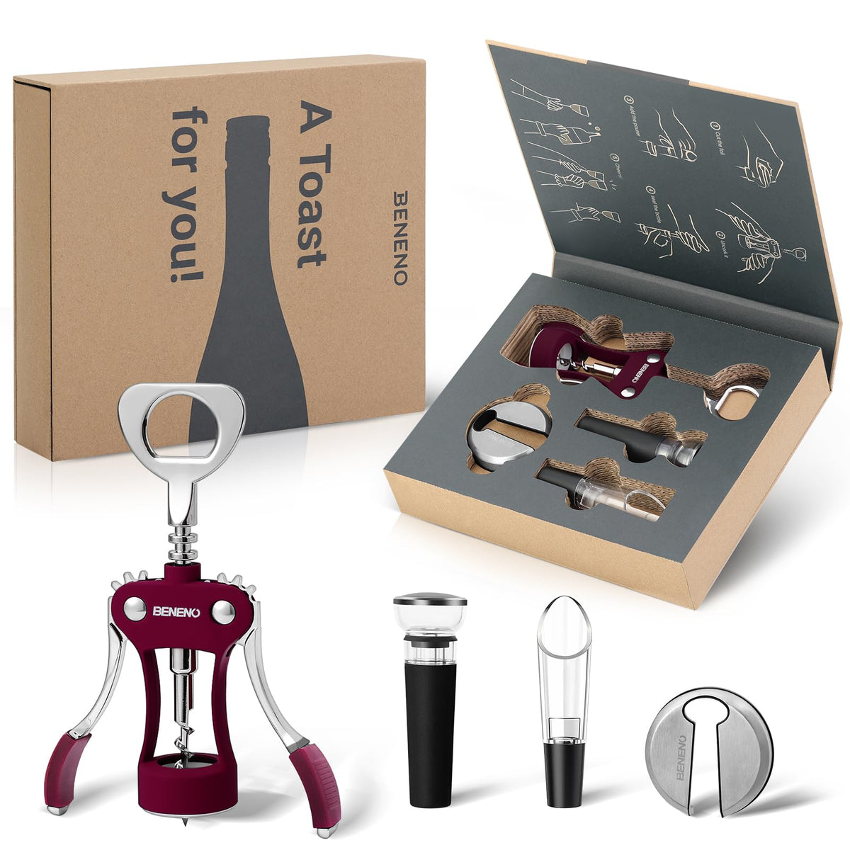 Beneno wing corkscrew for smooth cork extraction without breaking the cork