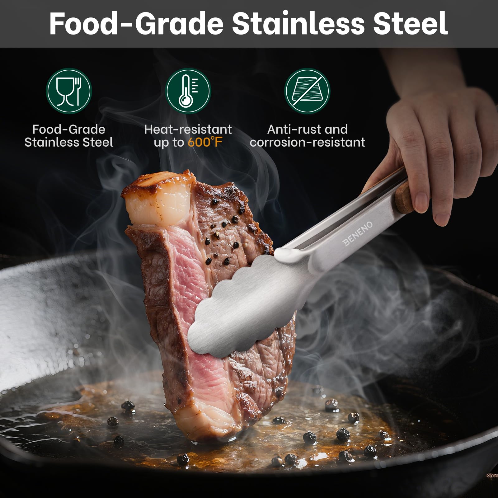 Beneno wooden grip heat-insulated tongs for cooler handling