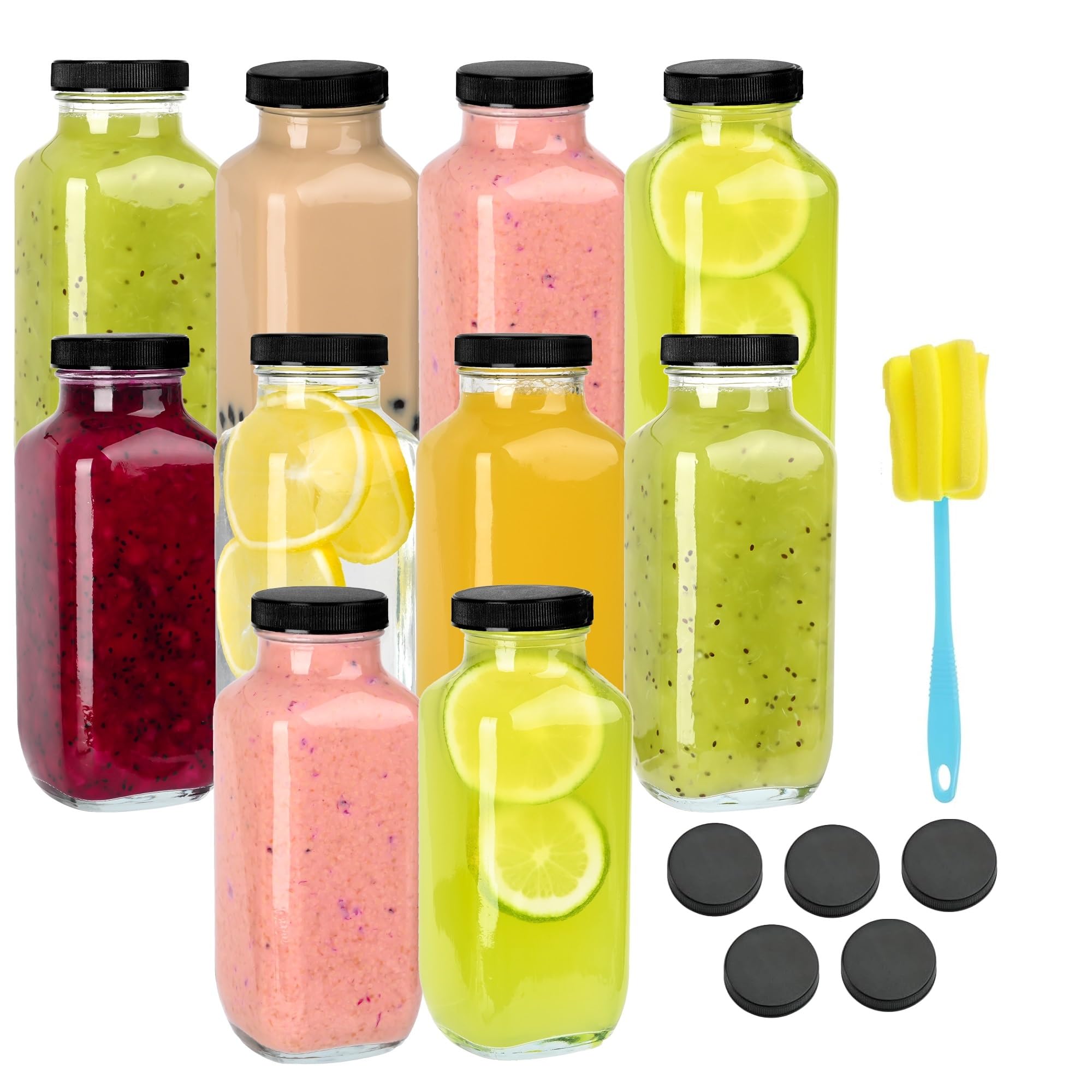Benestanti 10-pack glass bottles with lids for easy, reusable juice storage