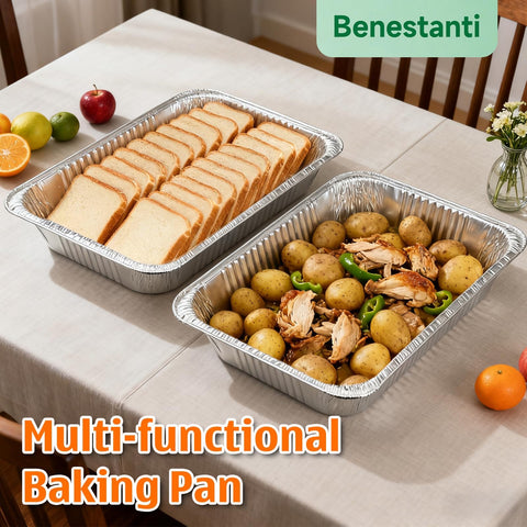 Benestanti heavy-duty disposable pan, sturdy for baking and roasting.