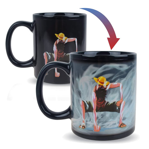 BeneU One Piece Luffy changing mug front view reveals color-changing artwork.