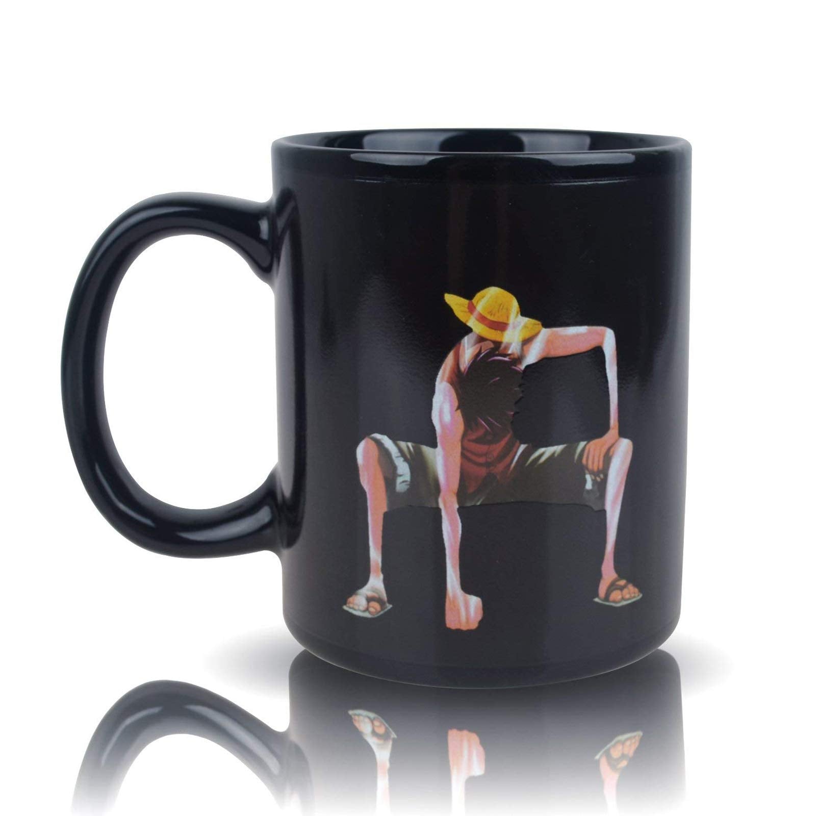 BeneU One Piece Luffy changing mug close-up of handle and artwork.